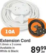 Mica Extension Cord 1.0mm x 3 cores 3m White & Black offer