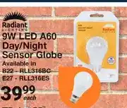 Mica Radiant 9W LED A60 Day/Night Sensor Globe B22/E27 offer