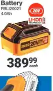 Mica Ingco 20V Li-Ion Battery FBLI20021 4.0Ah offer