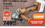 Mica Ingco 20V Cordless Angle Grinder CAGLI27153 115mm 1000W offer