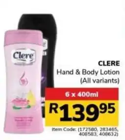 Jumbo CLERE Hand & Body Lotion offer