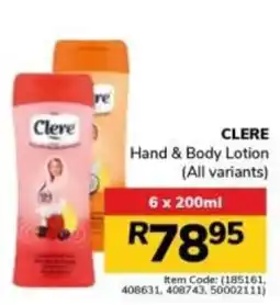 Jumbo CLERE Hand & Body Lotion offer