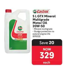 Makro Castrol 5 L GTX Mineral Multigrade Motor Oil 20W-50 offer