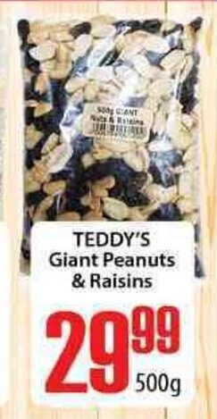 Elite Cash & Carry Teddy's Giant Peanuts & Raisins 500g offer