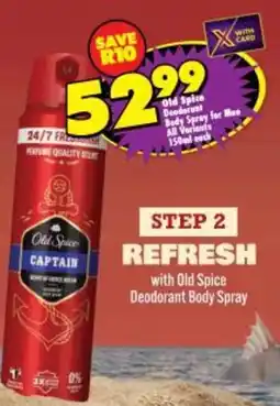 Shoprite Old Spice Deodorant Body Spray for Men All Variants offer