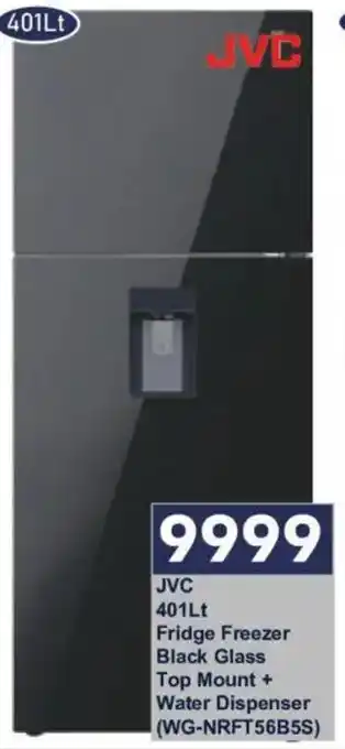 JVC Fridge Freezer Black Glass Top Mount + Water Dispenser