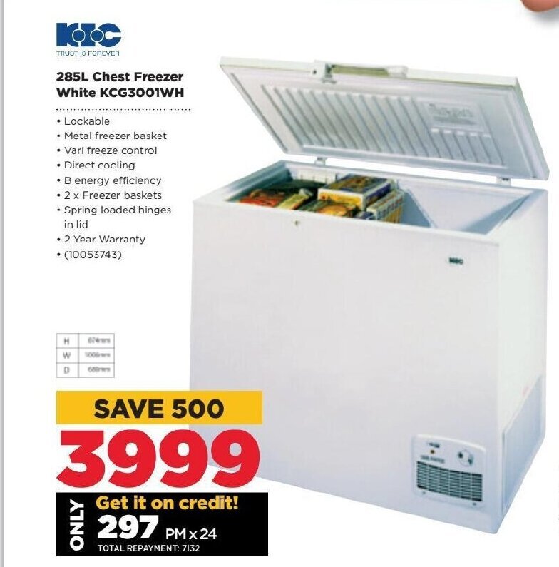 kic 285 l chest freezer