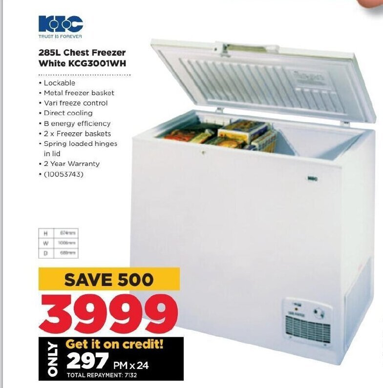KIC 285L Chest Freezer White KCG3001WH offer at HiFi Corp