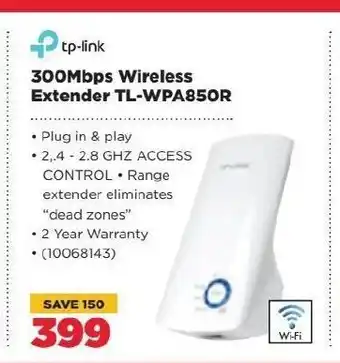 HiFi Corp Tp-Link 300Mbps Wireless Extender TL-WPA850R offer