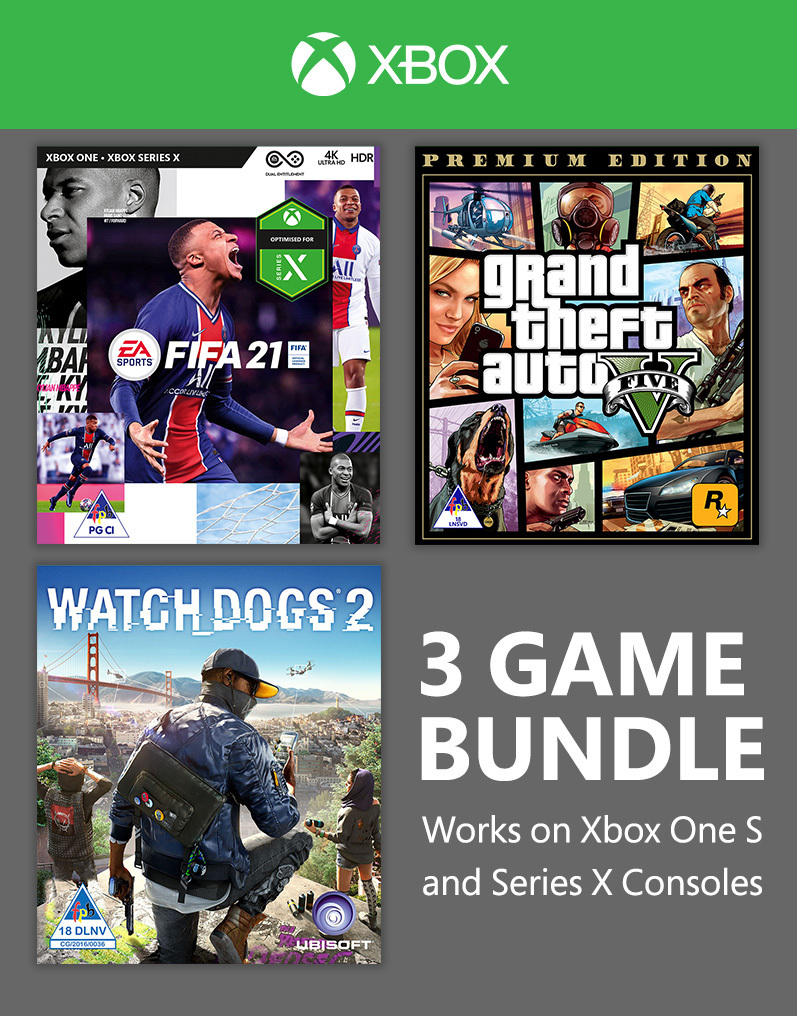 Xbox Bundle FIFA 21 + GTA V + Watch Dogs 2 offer at Incredible Connection