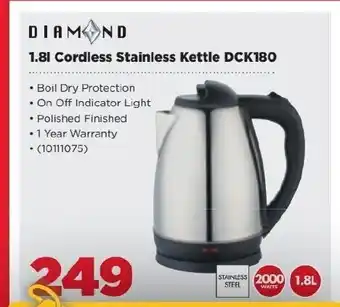 HiFi Corp Diamond - 1.8l Cordless Stainless Kettle DCK180 offer