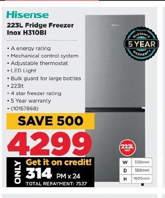 HiFi Corp Hisense - 223L Fridge Freezer Inox H310BI offer
