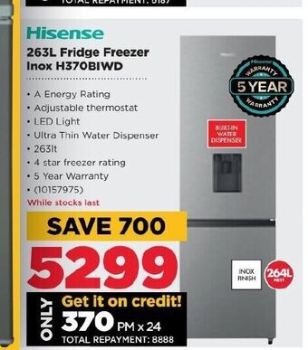 HiFi Corp Hisense - 263L Fridge Freezer Inox H370BIWD offer