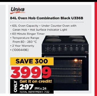 HiFi Corp Univa - 84L Oven Hob Combination Black U336B offer