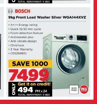 HiFi Corp Bosch - 9kg Front Load Washer Silver WGA144XVZ offer