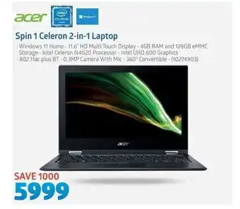 Incredible Connection Acer - Spin 1 Celeron 2-in-1 Laptop offer