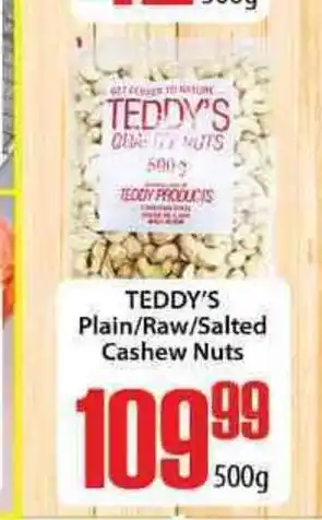Elite Cash & Carry Teddy's Plain/Raw/Salted Cashew Nuts 500g offer