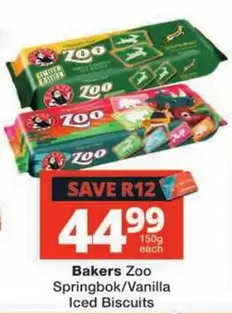 Checkers Bakers Zoo Springbok/Vanilla Iced Biscuits offer