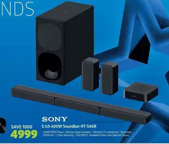 Incredible Connection Sony - 5.1ch 600W Soundbar HT-S40R offer