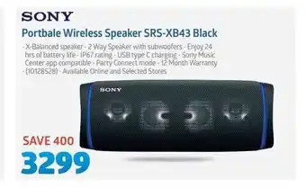 Incredible Connection Sony - Portable Wireless Speaker SRS-XB43 Black offer