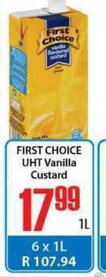 First Choice UHT Vanilla Custard 1L