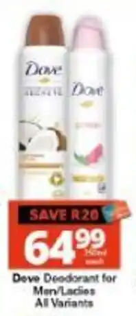 Checkers Hyper Dove Deodorant for Men/Ladies offer