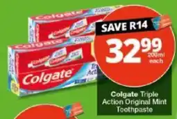 Checkers Hyper Colgate Triple Action Original Mint Toothpaste offer