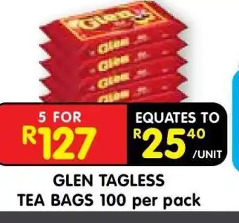 GLEN TAGLESS TEA BAGS 100 per pack