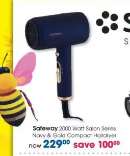 Clicks Safeway 2000 Watt Salon Series Navy & Gold Compact Hairdryer offer