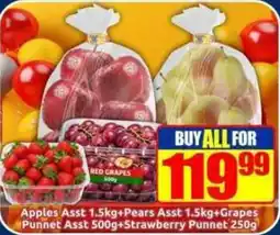 Three Star Cash and Carry Apples Assorted Pears Assorted Grapes Assorted Strawberry offer