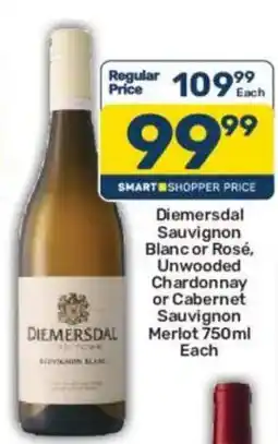 Pick n Pay Liquor Diemersdal Sauvignon Blanc or Rosé, Unwooded Chardonnay or Cabernet Sauvignon Merlot offer