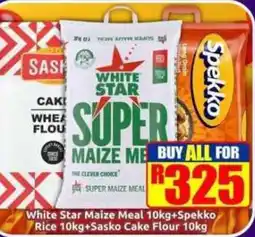 Three Star Cash and Carry White Star Super Maize Meal + Spekko Rice + Sasko Cake Flour offer