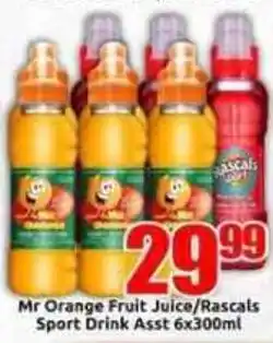 Three Star Cash and Carry Mr Orange Fruit Juice/Rascals Sport Drink Assorted offer