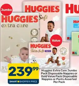 Pick n Pay Huggies Extra Care Jumbo Pack Disposable Nappies or Gold Value Pack Disposable Nappies or Pants Assorted offer
