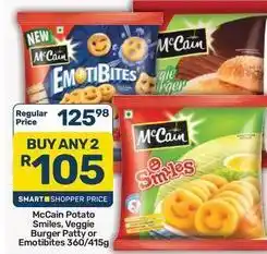 Pick n Pay Mccain - potato smiles, veggie burger patty or emotibites offer