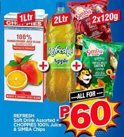 Choppies REFRESH Soft Drink Assorted + CHOPPIES 100% Juice & SIMBA Chips offer