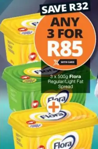 Checkers Flora Regular/Light Fat Spread 3x500g offer