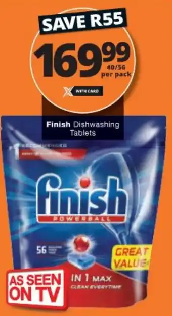 Checkers Finish Dishwashing Tablets 40/56 per pack offer