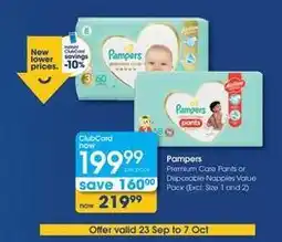 Clicks Pampers - premium care pants or disposable nappies value pack offer