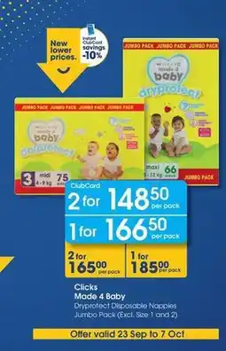 Clicks Jumbo - dryprotect disposable nappies pack offer