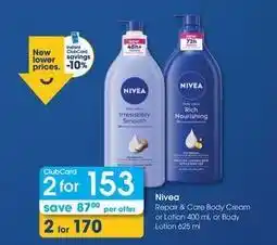 Clicks Nivea - repair & care body cream or lotion offer