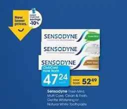 Clicks Sensodyne - fresh mint, multi care, clean & fresh, gentle whitening or natural white toothpaste offer