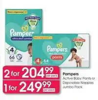 Clicks Pampers - active baby pants or disposable nappies jumbo pack offer