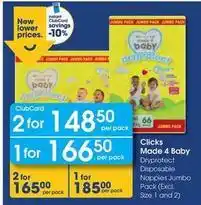 Clicks Jumbo - made 4 baby dryprotect disposable nappies pack offer
