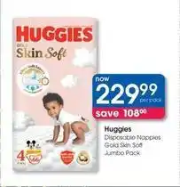 Clicks Huggies - disposable nappies gold skin soft jumbo pack offer
