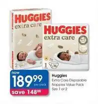 Clicks Huggies - extra care disposable nappies value pack offer