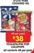 Shoprite D'lite - yogueta/pin pop lollipops offer