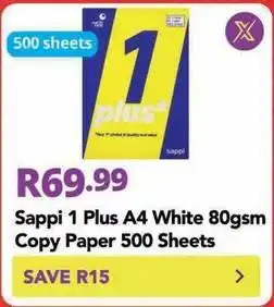 Shoprite 1 plus a4 white 80gsm copy paper 500 sheets offer