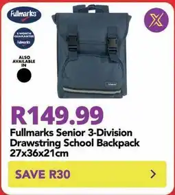 Shoprite Senior 3-division drawstring school backpack 27x36x21cm offer