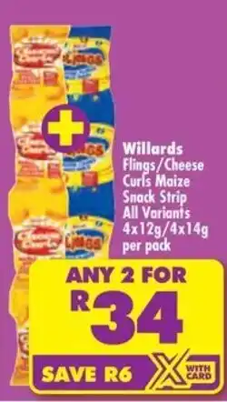 Shoprite Willards Flings/Cheese Curls Maize Snack Strip offer